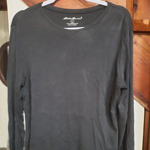 Eddie Bauer Women's Cotton Washed Black Long Sleeve Tee Sz L
